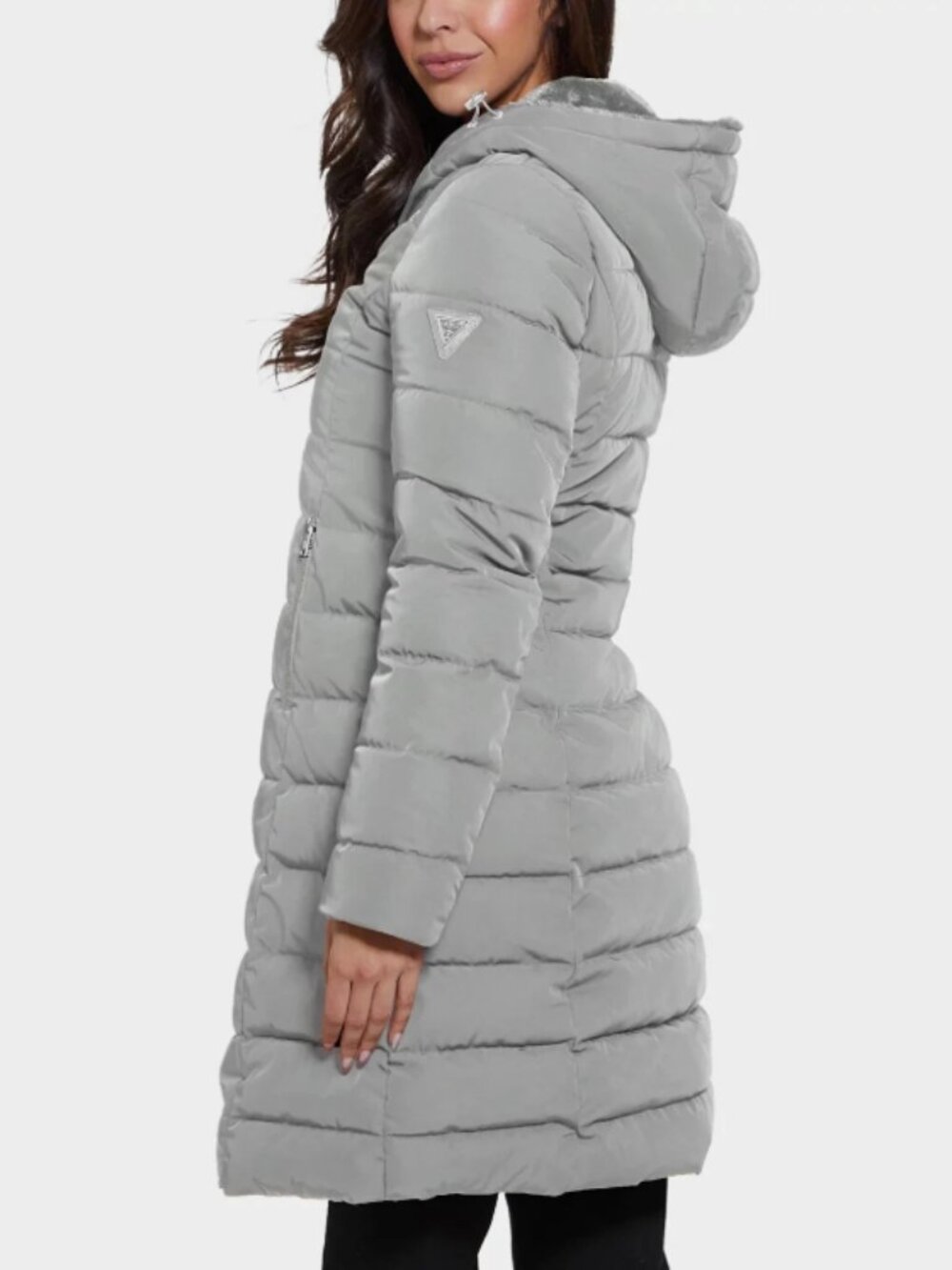 $320 NWT Guess Helena Long Fur Jacket XL Gray Coat Puffer Hooded Winter Cozy - Picture 2 of 10